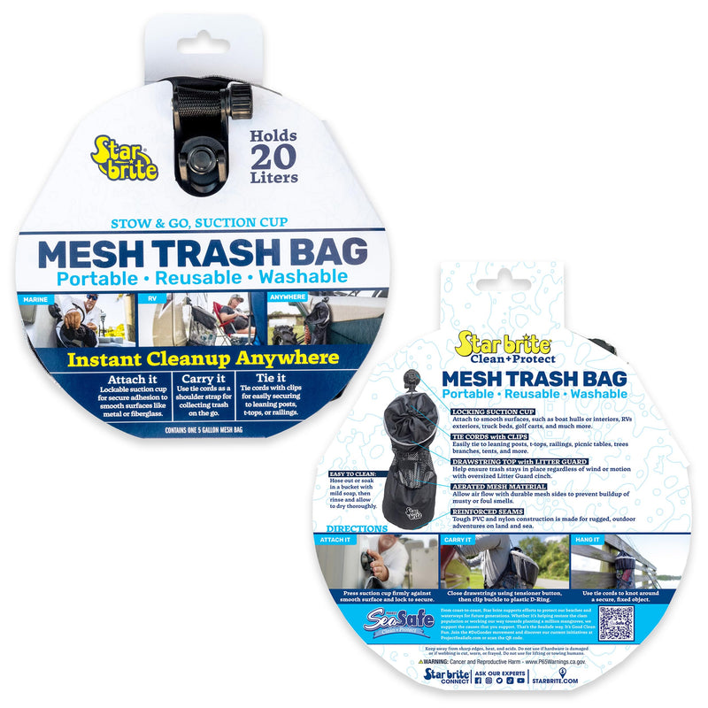 STAR BRITE Mesh Trash Bag with Locking Suction Cup & Litter Guard Cinch Tie - for Boats, RVs, Gold Carts, & Outdoor Adventures - Durable & Washable, 5 Gallon Capacity (52074)… Large