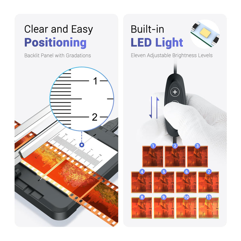 JJC Negative Slide Film Cutter for 35mm 120 Format Strips for Clean Cutting | Negative Cutter with 11-Level Brightness LED Backlight, USB-C Charging, Precision Marks to Assist with Cutting, Iron Base