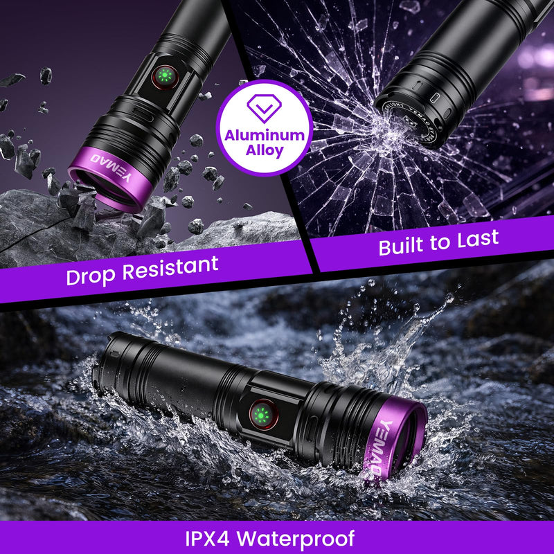20W 365nm UV Flashlight Rechargeable,5000mAh Black Light Flashlight,Powerful Ultraviolet Blacklight,UV Lamp for Pet Urine Detection,Scorpion,Resin Curing,Yooperlite,Blood Tracking,Hotel hygiene,ACLeak