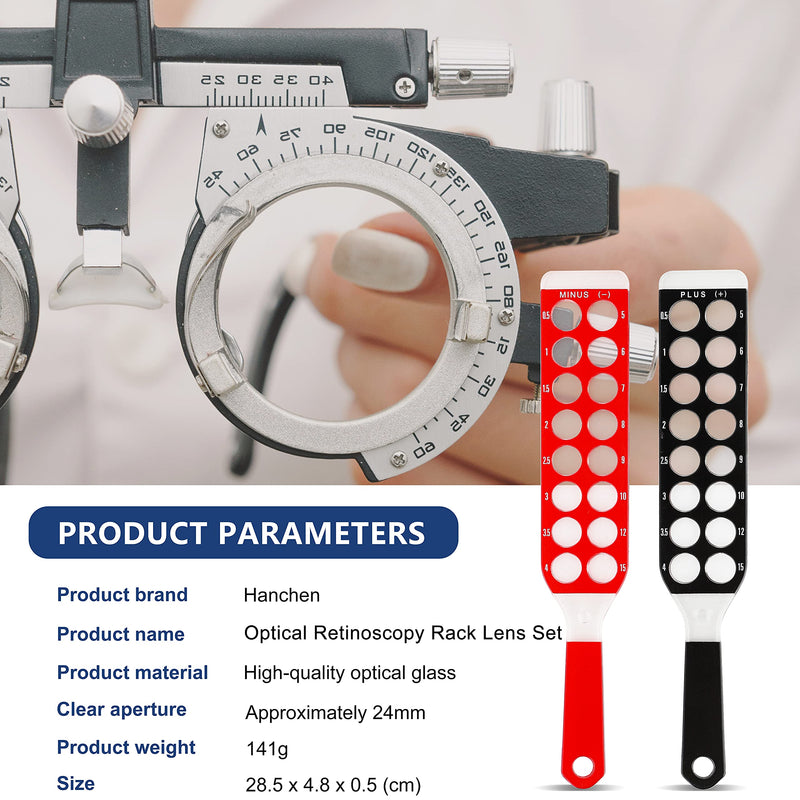 Hanchen Optical Retinoscopy Rack Lens Set for The Quick Examination of Diopter of Spectacles 2 Bars 32 Lenses with a Leather Pocket Sphere: +/- 0.5, 1, 1.5, 2, 2.5, 3, 3.5, 4-10, 12,15
