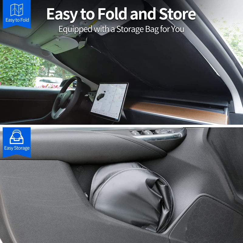 Upgraded Sunshade for Tesla Model 3/Y Windshield, Improved UV Protection Fabric, Metal Frame, Full-Size Foldable Front Sun Shade, Professional Accessories for Tesla Model 3/Y 2016 to 2025 For Tesla Model 3/Y (57''×35'')