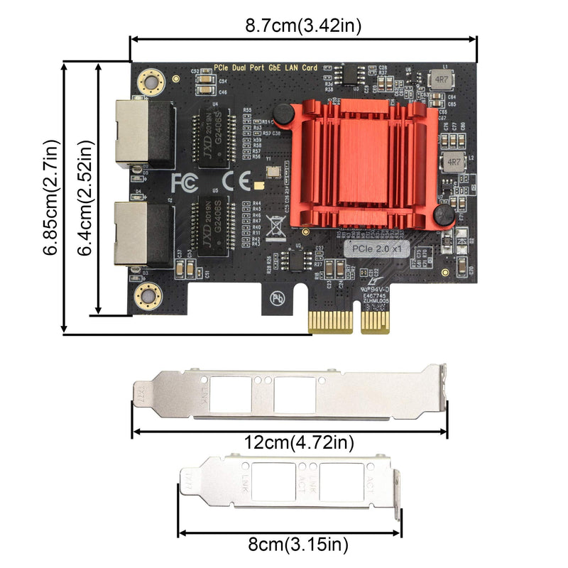 Dual Port Gigabit Ethernet Converged PCI-E x1 Card,2X RJ45 Gigabit Network Interface Controller Adapter,with 82575EB Chipset for Desktops,Work Stations,Servers, with Low Profile Bracket.