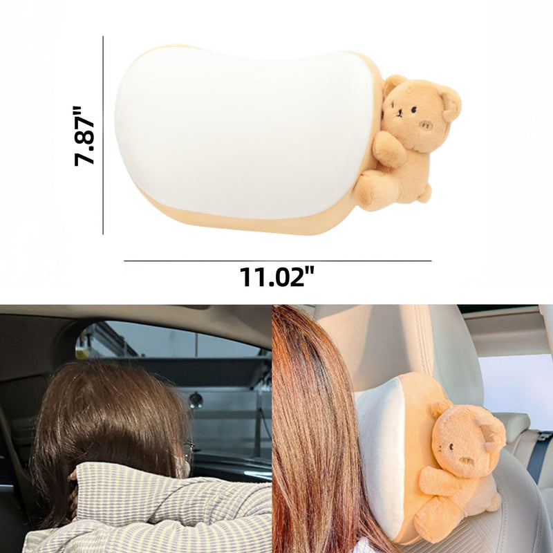 Cute Car Headrest Pillow 2PCS Bear Bunny Car Seat Neck Pillow Memory Foam Neck Support Cushions for Comfortable Driving Easy Install & Washable (Pink+Brown) Pink+brown