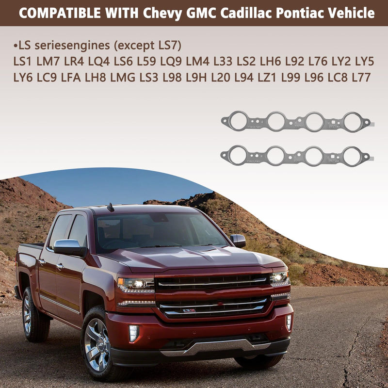 12617944 LS Exhaust Manifold Header Gaskets with Bolts Compatible with Chevy GMC Cadillac Pontiac Vehicle Sliverado 1500 2500 Sierra LS1 LS2 LS3 LS6 LQ4 LQ9 4.8L 5.3L 5.7L 6.0L 6.2L, Replace#12558573