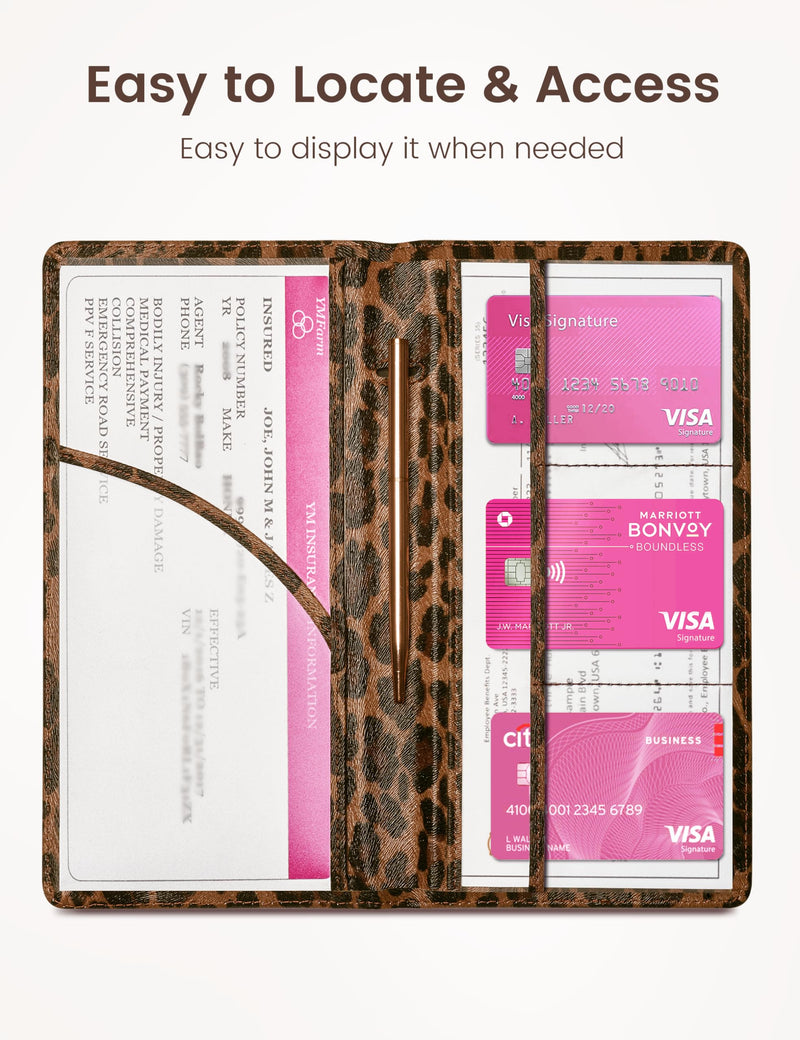 Yarnic Leopard Car Registration and Insurance Holder, Car Document Holder with Magnetic Closure, Car Organizer Vehicle Glove Box Compartment Organizer, Car wallet Case for Teens Men Women darkleopard Big Size
