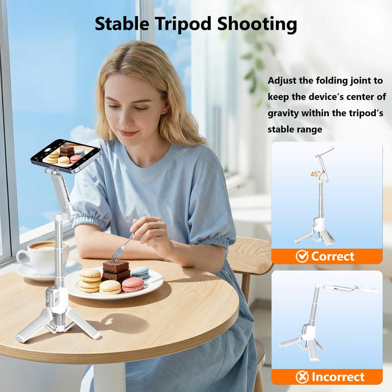 [3 in 1] Magnetic Phone Camera Shutter Grip, Extendable Selfie Stick & Tripod Portable for Magsafe iPhone & Android with Detachable Wireless Shutter Button Remote Control Ergonomic Handle - Black