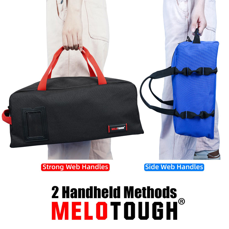 MELOTOUGH Canvas Tool Bag Heavy Duty Tool Tote Bag Combo Kit-1 Medium & 1 Big Tool Organizer Bags for Electrician,Technician,Carpenter (Black&Blue) A-Black & Blue