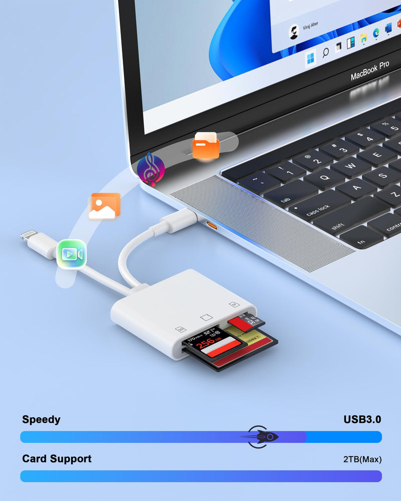 [Apple MFi Certified] 2-in-1 SD Card Reader for iPhone 17 16 15 14 13 12 11 | USB C & Lightning Memory Card Adapter with Compact Flash/CF/SD/MicroSD Slots Compatible with iPad MacBook Pro/Air/Mini Laptop TWhite