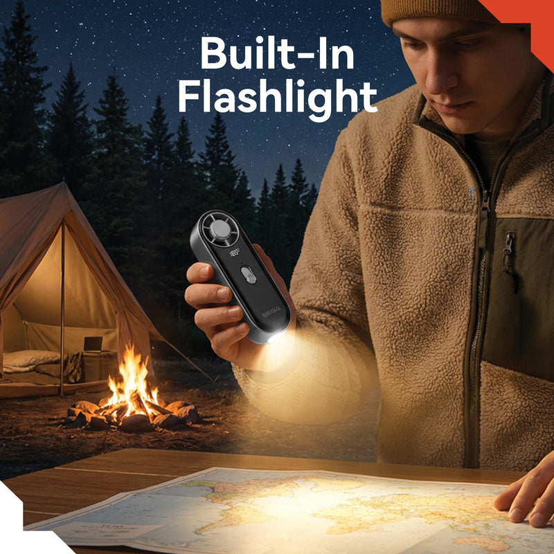 SEIGA Metal Handheld Fan with Cooling Plate,10000mAh Power Bank | 16500 RPM Motor,100 Speeds,22.5W Fast Charging,Retractable USB-C Cable,LED Flashlight,Portable Design Black