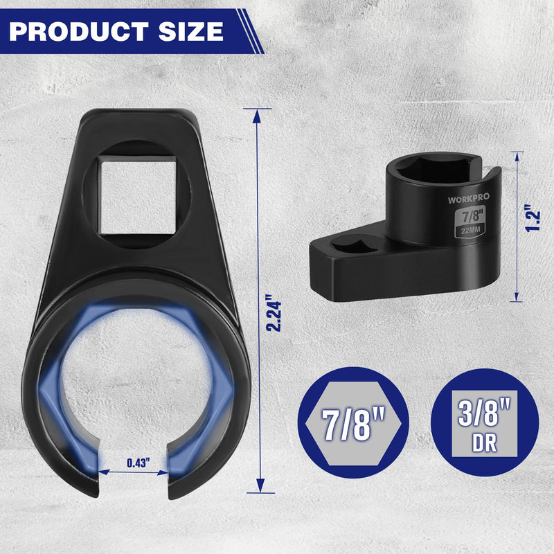 WORKPRO O2 Oxygen Sensor Socket 3/8” Drive x 7/8” 22mm, Offset Oxygen Sensor Removal Tool Wrench, 6-Point O2 Sensor Tool with Wire Gate