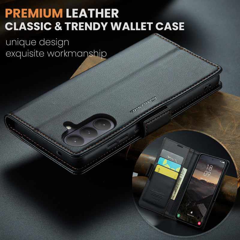 for Samsung Galaxy S26 Wallet Case with Card Holder, [2 in 1] PU Leather Flip Folio Case, RFID Blocking Credit Slots Kickstand Shockproof Phone Cover for Women Men, Black for S26 (6.3")