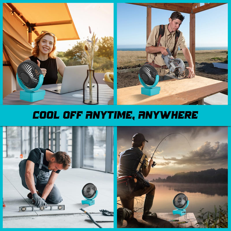 Dinftin Powered Cordless Fan Compatible for Makita 18V Batteries | 3-Speed Control, Powered Fan for Jobsite, Camping etc (Battery Not Included) Blue
