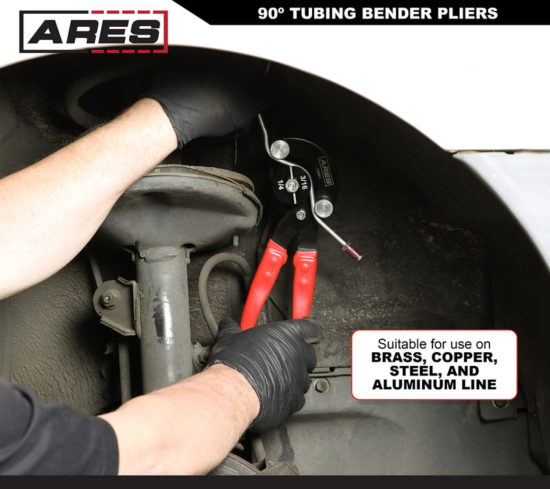 ARES 10031 – 90 Degree Tubing Bender Pliers – 3/16", 1/4", 5/16", 3/8" Brake and Fuel Line Diameters – Works on Brass, Copper, Steel, and Aluminum Tubing
