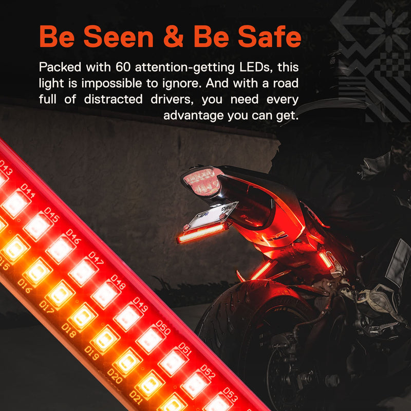 TRUE MODS 1pc 8" LED Motorcycle Turn Signal & Brake Taillight Strip [Waterproof] [Dual Row] [RED Tail & Brake] [AMBER Sequential Blinker] Self Adhesive Surface Mount Flexible Lamp for ATV Dirt Bike 1pc 8" Tail Light w/ Amber Sequential