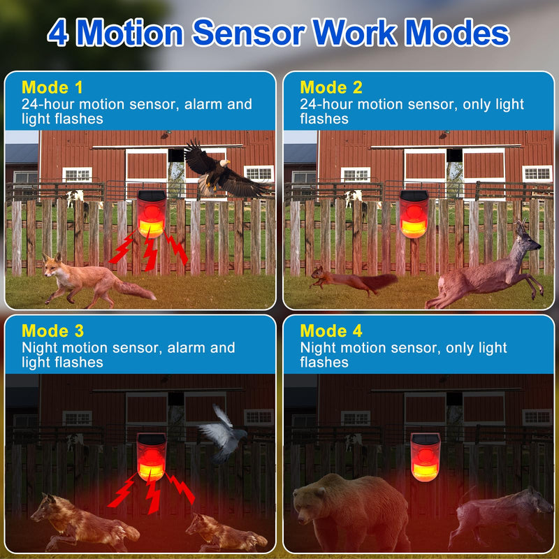 Aolyty Solar Motion Sensor Detector Siren Sound Alarm LED Warning Strobe Flashing Red Light Security Outdoor Waterproof Device Keep Animal Away for Home Warehouse Farm (Red Lampshade)