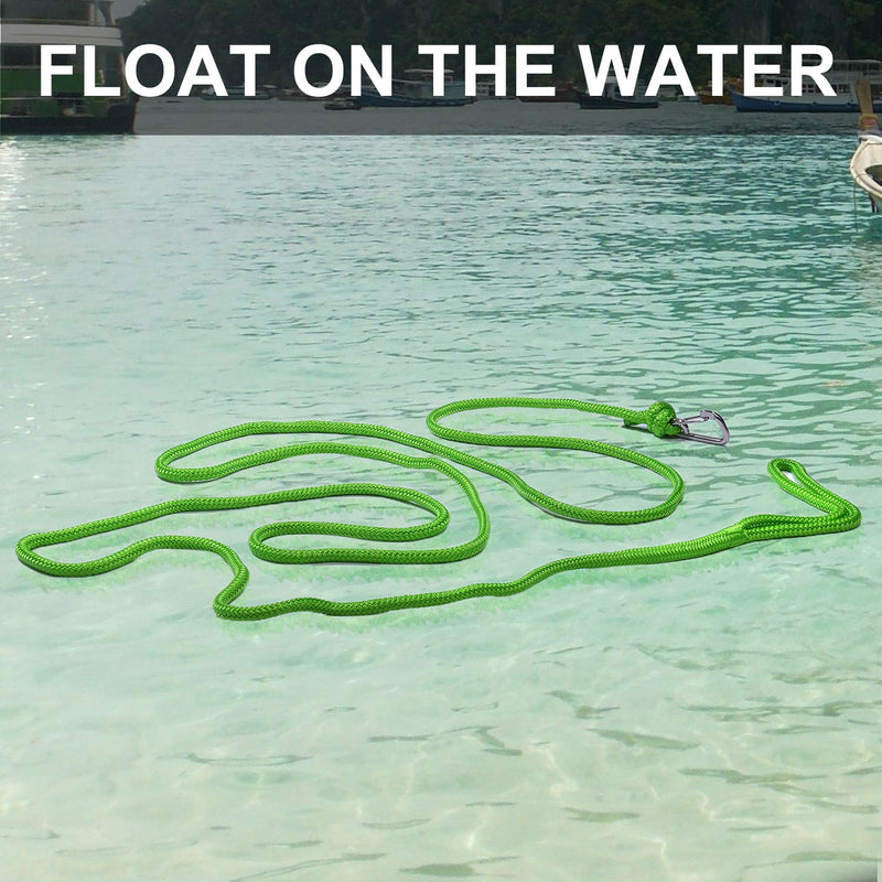 Green Floating Polypropylene Dock line Provide The Stainless Snap Hook and Incredible 12" Spliced Eye to let You Easy and Fast to go