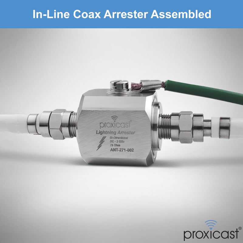 Proxicast Coaxial Lightning Arrester/Suppressor with 75 Ohm F Female Connectors - Pro-Grade Coax Cable Surge Protector for Television (TV) / Satellite Dish Antennas & Cable Internet Use (ANT-271-002) F-Female/F-Female