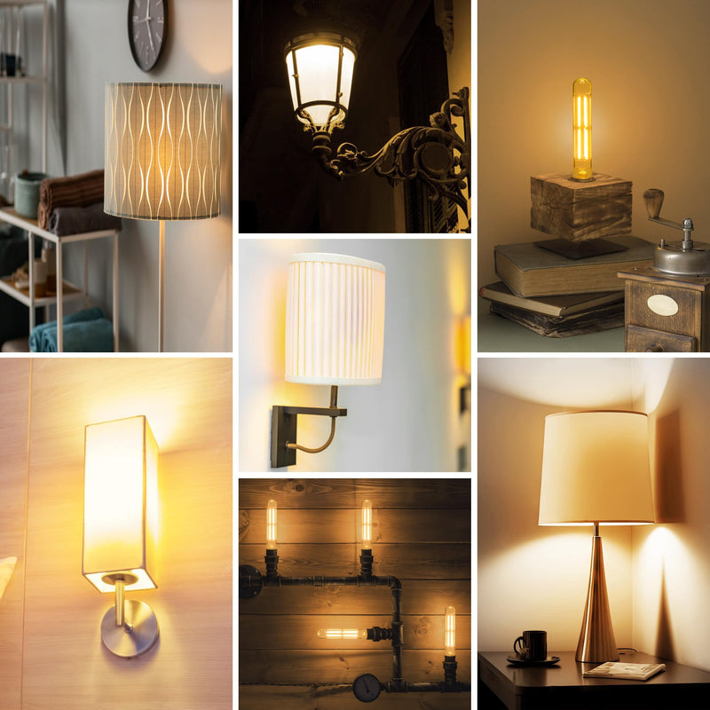 8.9IN LED Light Bulbs E26 Base, 6W 800LM 2700K Soft White T10 T9 Vintage Edison Bulbs Dimmable, AC 120V Equal 80 Watt Clear Glass Long Tubular Filament Bulb, ETL Certified - 4Pack 9 Inch 6W (4 Count)
