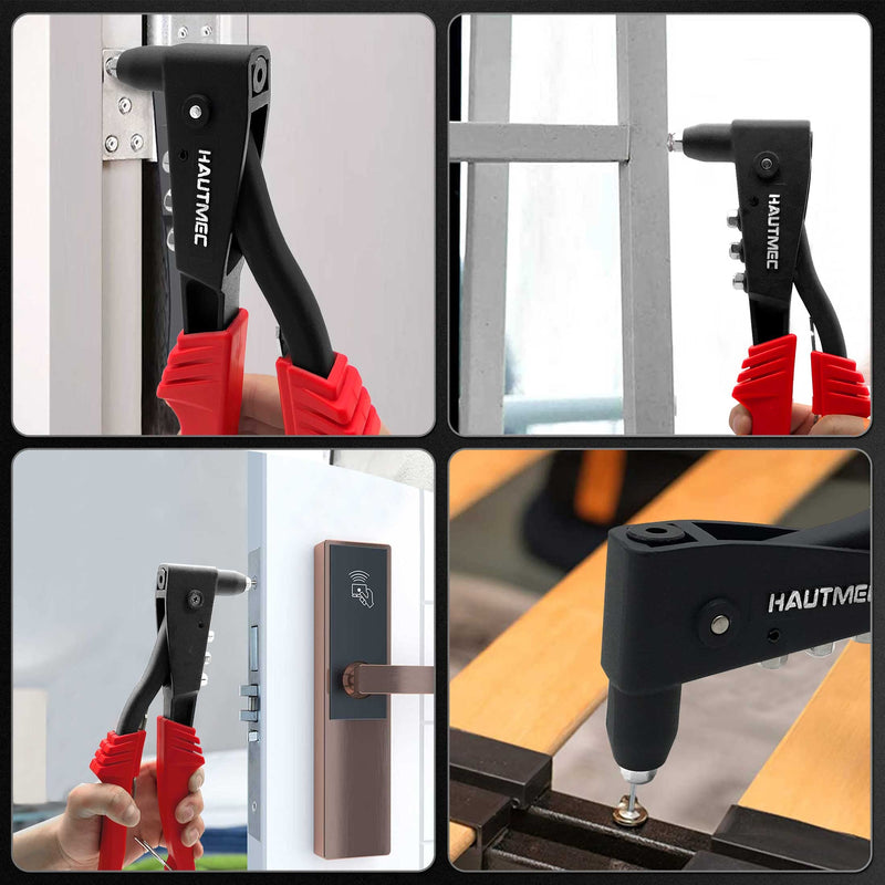 HAUTMEC Pop Rivet Gun with 4 Interchangeable Rivet Heads and Portable Wrench, Heavy Duty Durable Hand Riveter for Metal, HT0125-HR 10" Riveter