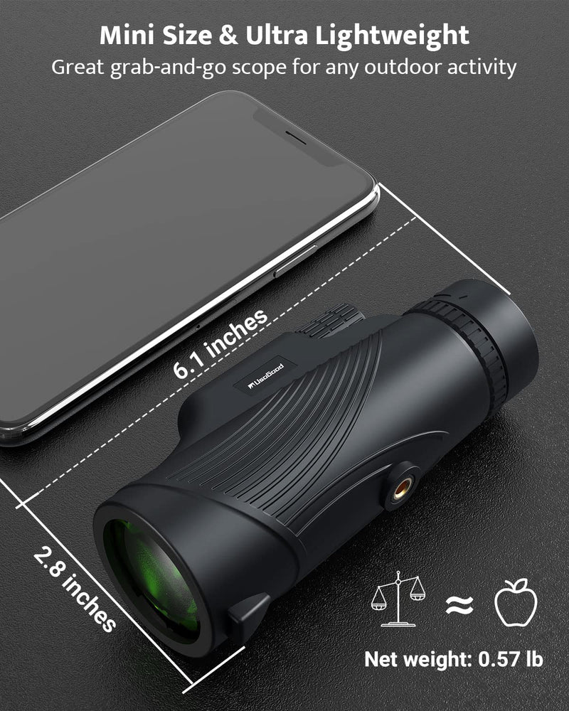  [AUSTRALIA] - Monocular Telescope, 10x42 Monoculars for Adults, Usogood Compact Portable Waterproof Monocular with Hand Strap, Lightweight Handheld Pocket Telescope for Bird Watching Light Black