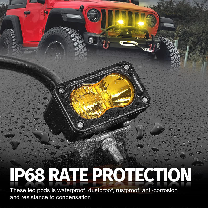 LED Pods Amber, 2Pcs 40W 3 Inch Driving Light Pod Yellow Off Road Bumper Lights Super Bright LED Work Light Cube Waterproof Combo Fog Light for Truck ATV UTV SUV Motorcycle Boat Yellow Combo