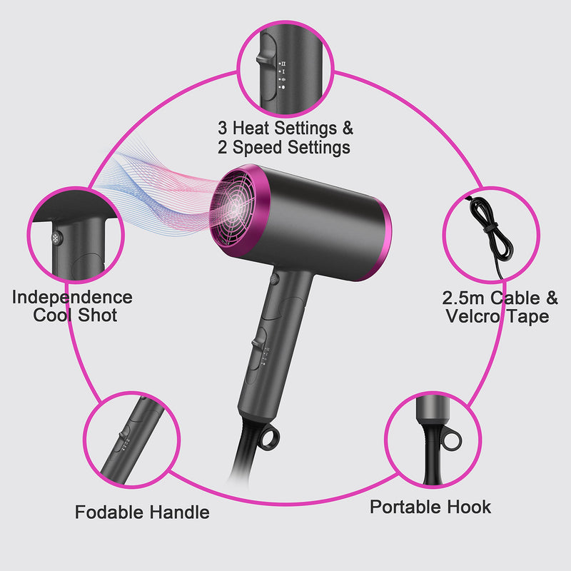  [AUSTRALIA] - Travel Hair Dryer with Diffuser, Professional Hairdryer Low Noise Lightweight Blow Dryer for Curly Hair Concentrator with 2 Speed, Heat and Cool Setting for Women Men Home Salon Gift
