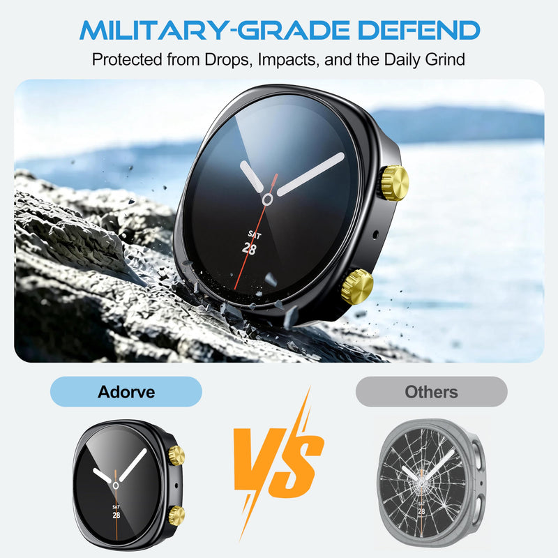 Adorve Metal Screen Protector Case for Samsung Galaxy Watch 9 8, 44mm, Gray | 2 in 1 Shockproof Protective Case with 9H Tempered Glass Film and PC Back Cover, Perfect Fit, Lightweight Galaxy Watch 9 8 (44mm)