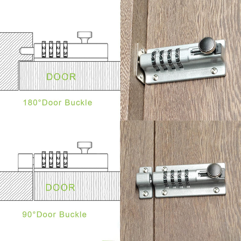 Heavy Duty 4-Digit Combination Locking Bolt, Reinforced Zinc Alloy Door Lock for Sheds, Gates, Barns, Cabinets & Fences, Weather-Resistant, Black (2, Silver) 2