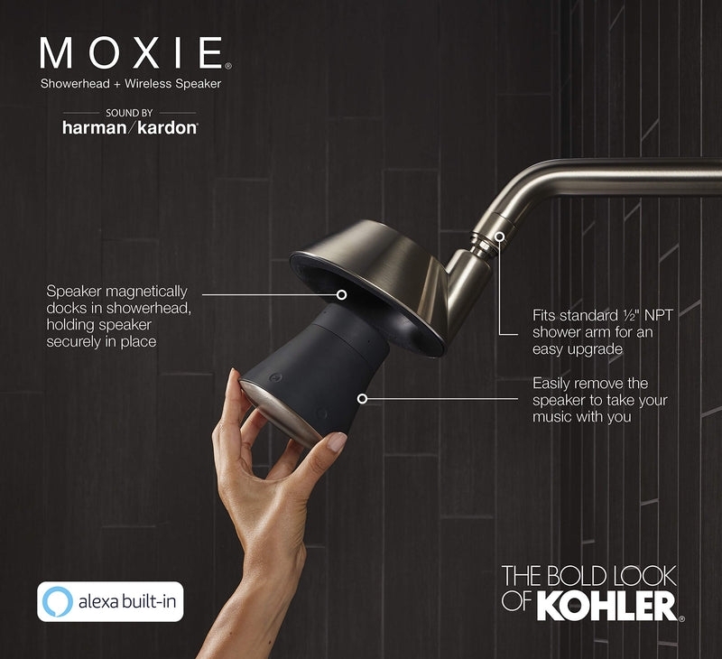 Kohler Moxie Shower head and Waterproof Bluetooth Wireless Speaker, 1.75 GPM - Matte Black