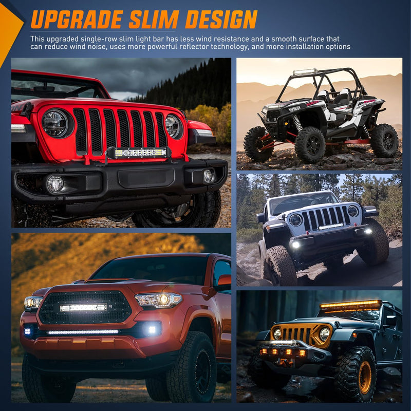Nilight Slim LED Light Bar 2Pcs 7 Inch 16LED Single Row Spot Flood Combo Fog Driving Work Lighting Roof Bumper Lamp Offroad for 4x4 Trucks SUV ATV UTV White 7Inch 16LED 2Pcs
