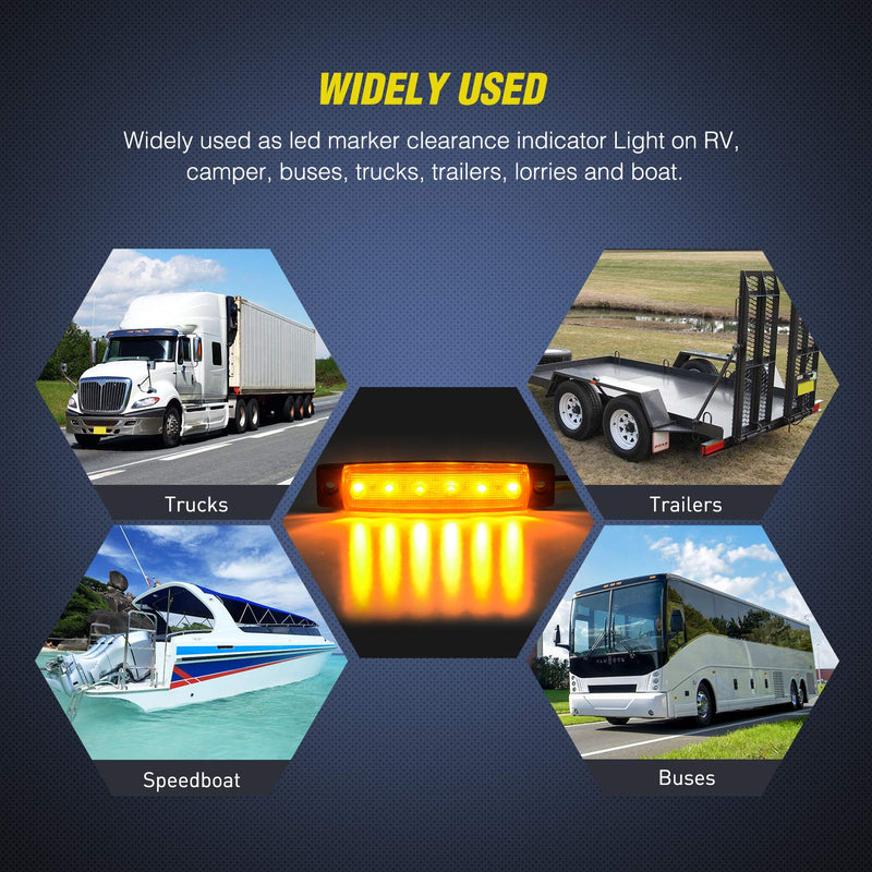 Nilight TL-14 10PCS 3.8” 6 Amber Indicator Rear Side Truck Trailer RV Cab Boat Bus Lorry LED Marker Clearance Light