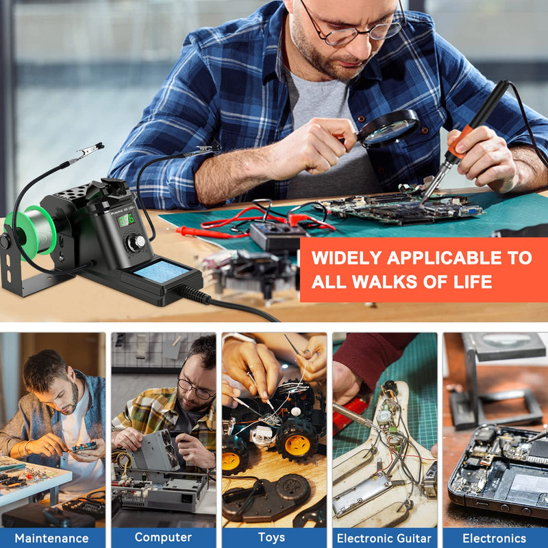 Preciva 926 III 130W MAX Digital Soldering Station with Auto Sleep & Calibration | Complete Kit Includes 5 Tips, Helping Hands, Solder Wire, Solder Wick | °C/ºF Display