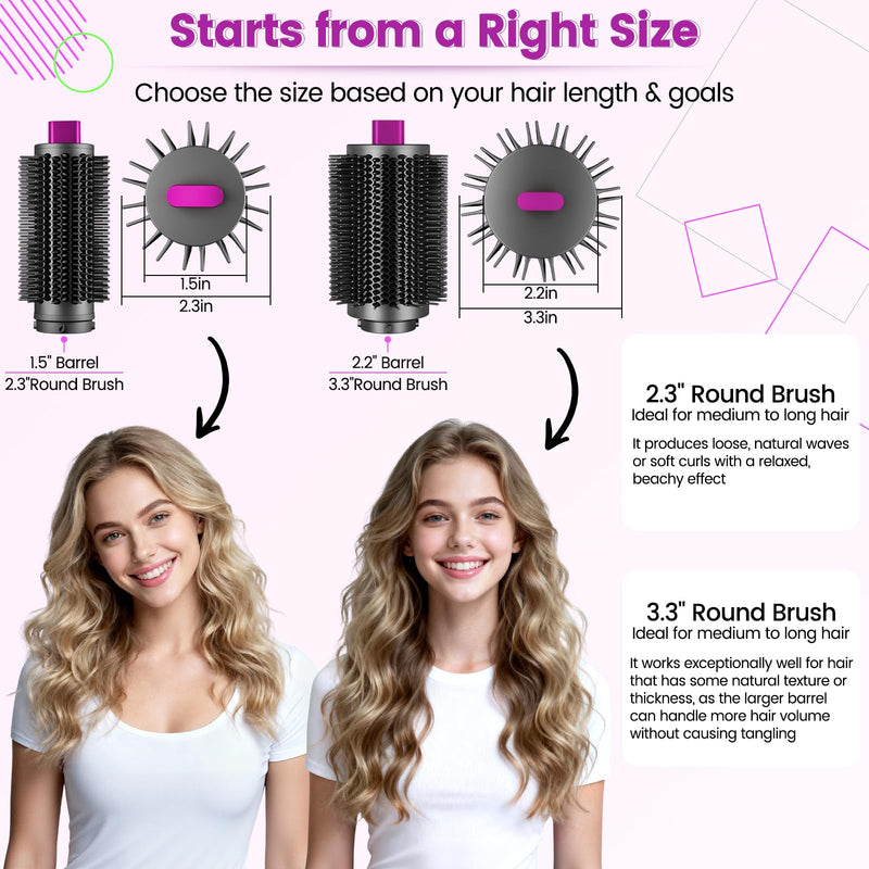 Large Round Volumizing Brush for Dyson Airwrap HS01/05/08 | 3.3in with plastic bristles round brush attachment accessories for straightening fast dry big curls add volume Rose