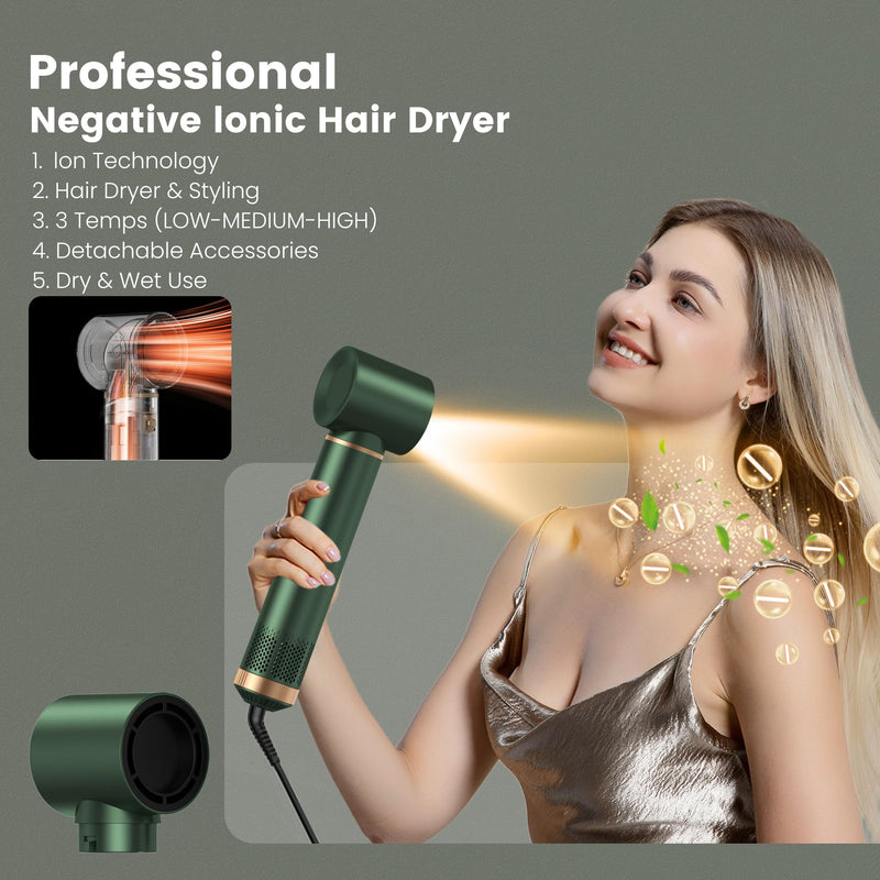 Hair Styler 5 in 1,Airbrush 5 in 1 Multi Styler, Air Styler 5 in 1 with Air Curler, Hair Dryer, Brush Hair Dryer for Drying and Styling Straightening Volumizing Curling Sleeking Green