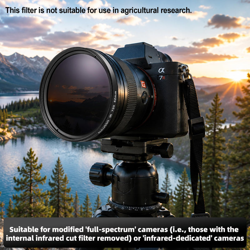 52mm Infrared Filter, IR 720nm (R72) Filters for Canon Nikon Sony Panasonic Fuji Kodak DSLR Camera Lens, Optical Glass