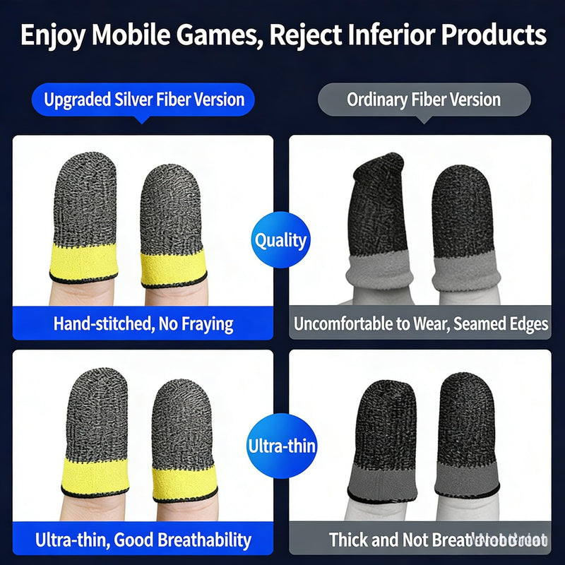 2 Pair Professional Mobile Gaming Finger Sleeves for Mobile Gaming, All Touchscreen Devices - Ultra-Thin Silver Fiber, 24-Pin, Anti-Sweat, Anti-Slip, Breathable, Colors Random