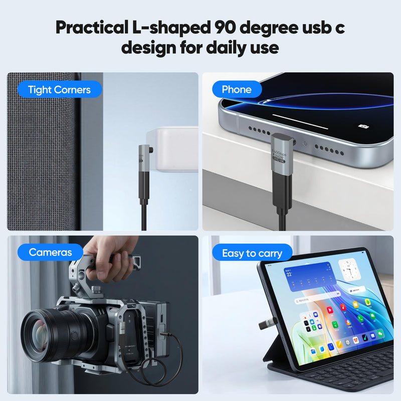 90 Degree USB C Adapter Flat 2Pack, 40Gbps/240W Thunderbolt4 Right Angle | 8K@60HZ Video Type C Male to Female USB4 Extender Adapter Kit for Steam Deck, Switch 2, ROG Ally, Laptop, Docking, Quest 3 90 Degree