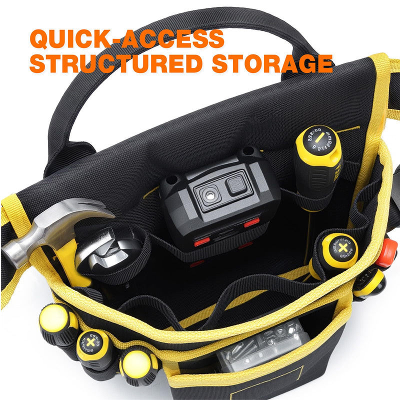Tool Belt for Men - Tool Pouch for Waist Up to 52” with 18 Pockets 19 Webbing Loops Dual-Side Buckle With Magnet Holster Heavy Duty Tool Bag Organizer for Electrician Carpenter Gift for Men Boyfriend Yellow