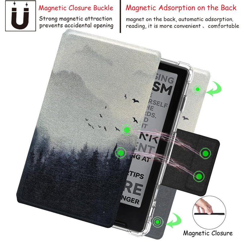Case for 3.7'' XTEINK X3 E-Book (Misty Forest) | 2in1 Magnetic Detachable Folio Cover, Ultra-Thin Lightweight, PU Leather & TPU Transparent Shell, Magnetic Closure Buckle Misty Forest