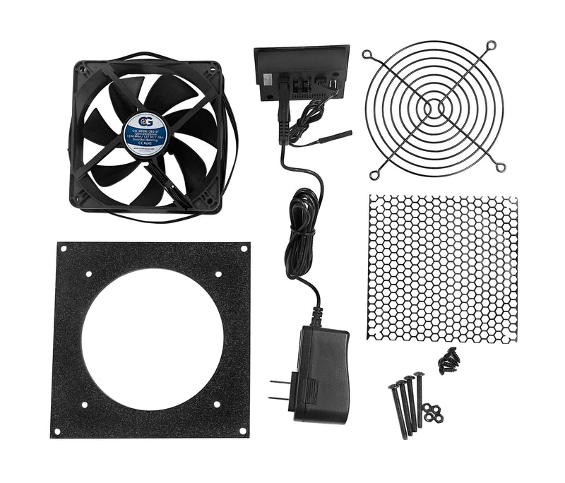 Coolerguys Pre-Set Thermal Controlled Cooling Kits for Cabinets, AV, and Components (Single 120mm, Thermal Plastic) Single 120mm