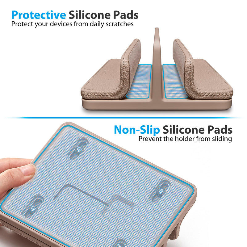 Leather Vertical Laptop Stand,Dual Laptop Holder Stand,Laptop Organizer with Adjustable Dock (18-26mm/0.7-1 in) for All MacBook/Tablet/Surface/Dell/iPad (Apricot) Apricot