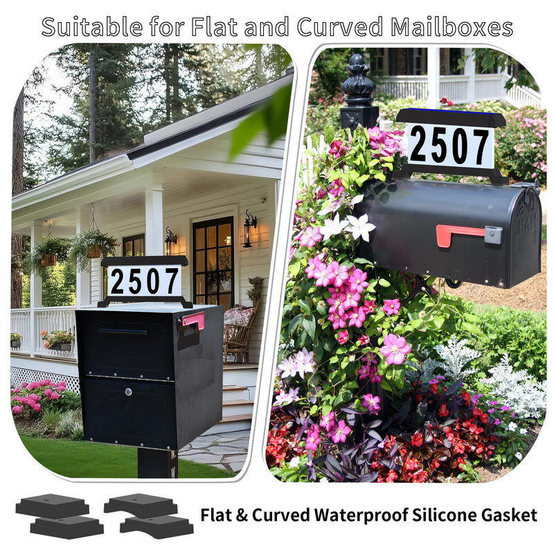 Solar Mailbox Number, Illuminated Address Sign, RGBW Color Changing Waterproof, Address Plaque for House Yard Home Office Street Outside (Mailbox Mount) Black(Mailbox Mount)