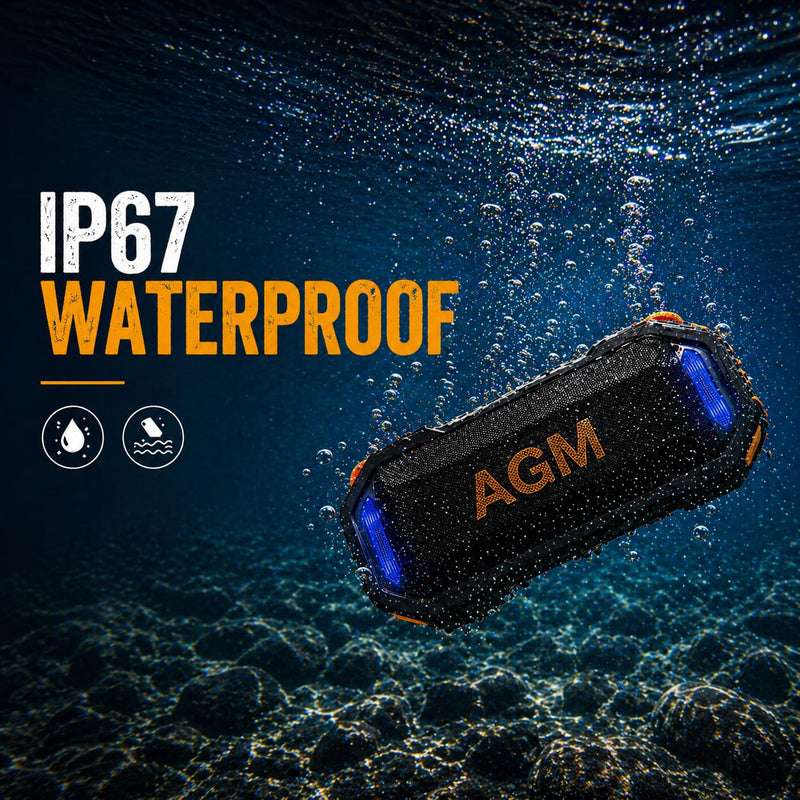 AGM MagROCK Magnetic Bluetooth Speaker, IP67 Waterproof & Floatable, Strong Magnet Mount for Fridge & Toolbox, Drop-Proof Rugged Portable with RGB Lights, TWS Stereo, for Shower, Garage, Outdoor