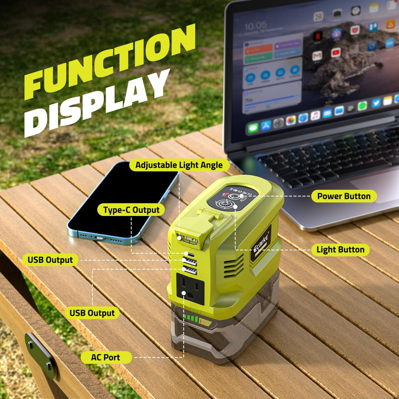 200W Portable Power Inverter Compatible with Ryobi 18V,Ecarke Real 200W Outdoor Generato Battery Converter with 2 USB&LED&AC Battery Powered Outlet,Convert DC 18V to AC 110V Portable Power Station Compatible with Ryobi 18V(no battery)
