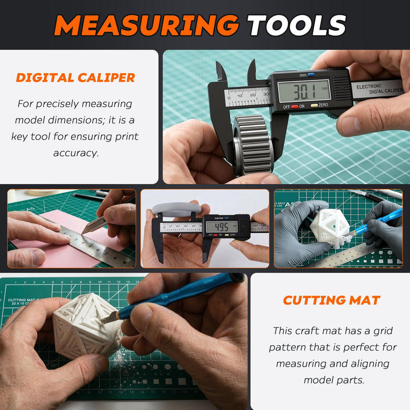 YEETIN 45 Pieces 3D Printer Tools Kit, 3D Printing Accessory Includes Deburring Tool, Digital Caliper, Art Knife Set, Tube Cutter, Storage Bag Suitable for 3D Print Removing, Cleaning, Finishing advanced