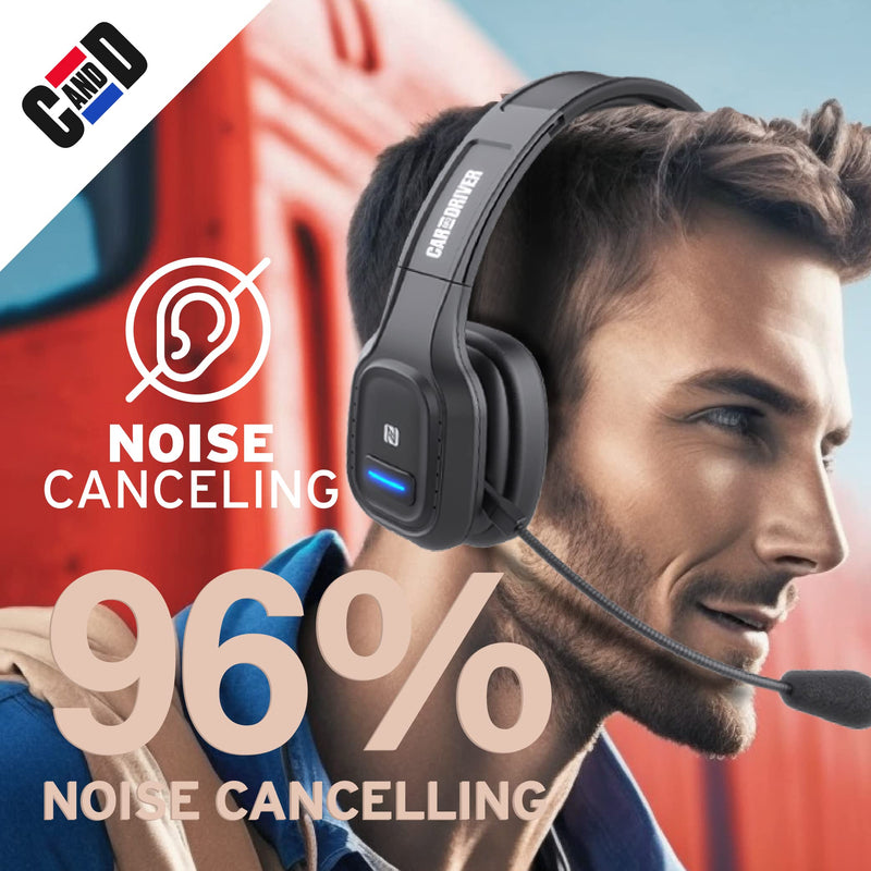 BT5500 Trucker Bluetooth 5.0 Headset Noise Cancelling Microphone | Wireless Headset, Rotatable Mic, Adjustable Headband Multi Device Pairing, Voice Assistant Support, 30-HR Talk, 57-HR Music Over-Head Black