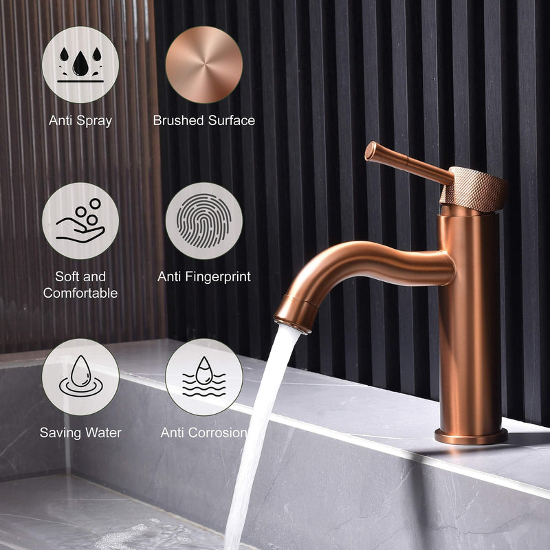 Rose Gold Bathroom Faucet, with Splash Sprayer Extender Aerator, Single Hole with Deck, for Vanity Farmhouse and RV Rose Gold