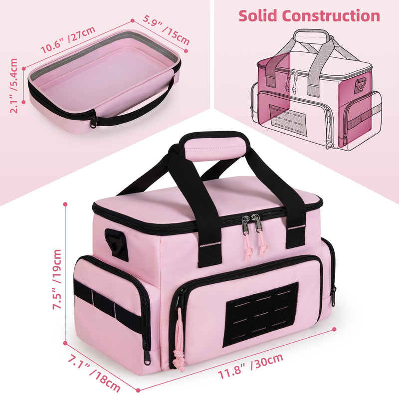 Pink Tool Bag for Women with 2 Clear Pouches, 12-inch Tool Storage Organizer, Double Layer Tool Box for Electrician, Carpenters, Repairman, Pink