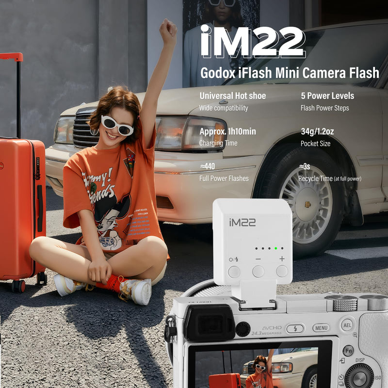 Godox iM22 Mini Flash 5 Power Levels 440 Full-Power IM 22 Small Camera Flashes Speedlite for Canon/Fuji/Sony zve10/Sony zv1/Nikon/Panasonic Olympus Pentax/3S Recycle (Godox iM22 White)