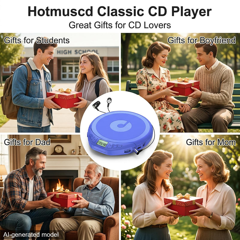 Portable CD Player with Earphones,Personal CD Discman Player | for Home Car with Anti-Skip Shockproof Protection, Small CD Player with LCD Display for Music Lovers Blue